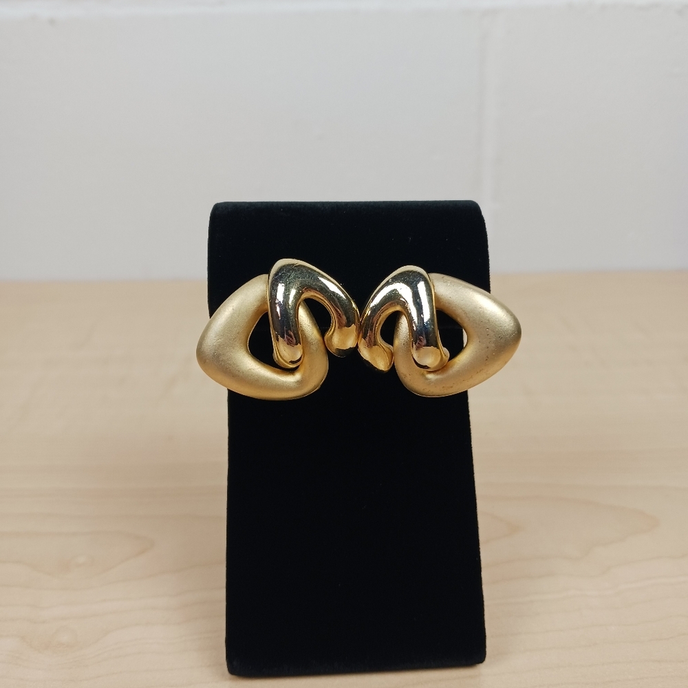 Gold Tone Geometric Vintage 80s Earrings‎ Abstract Retro Glam